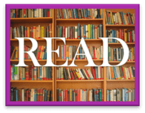 Book shelf with the word "read" overlaid