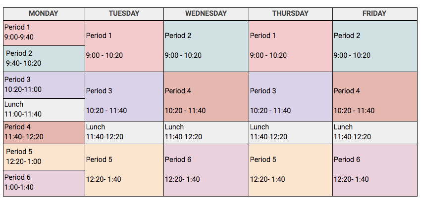 Galileo Distance Learning Class Schedule 2020-2021