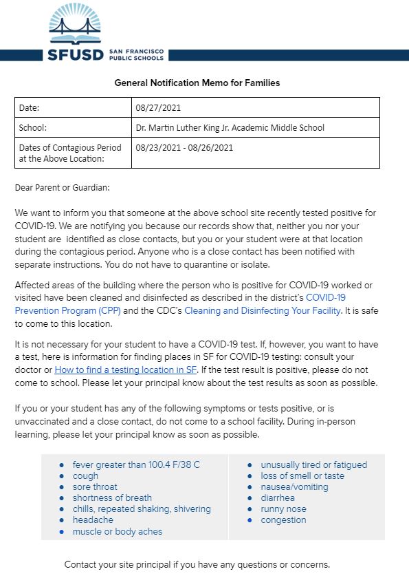 General Notification Memo English 08/27/2021