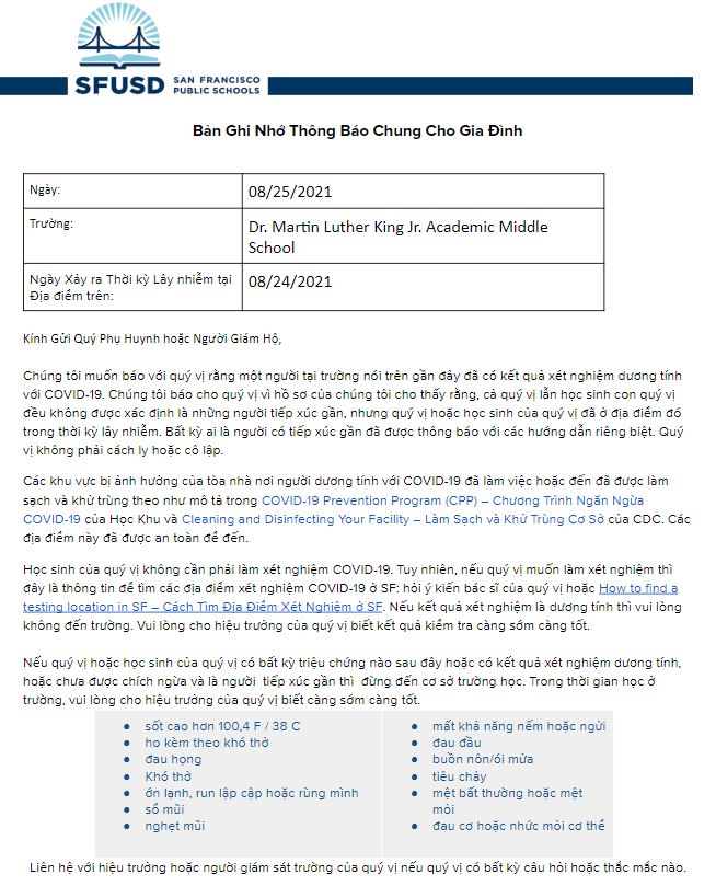 General Notification Memo Vietnamese