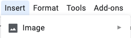 Insert menu, showing the "insert image" tool