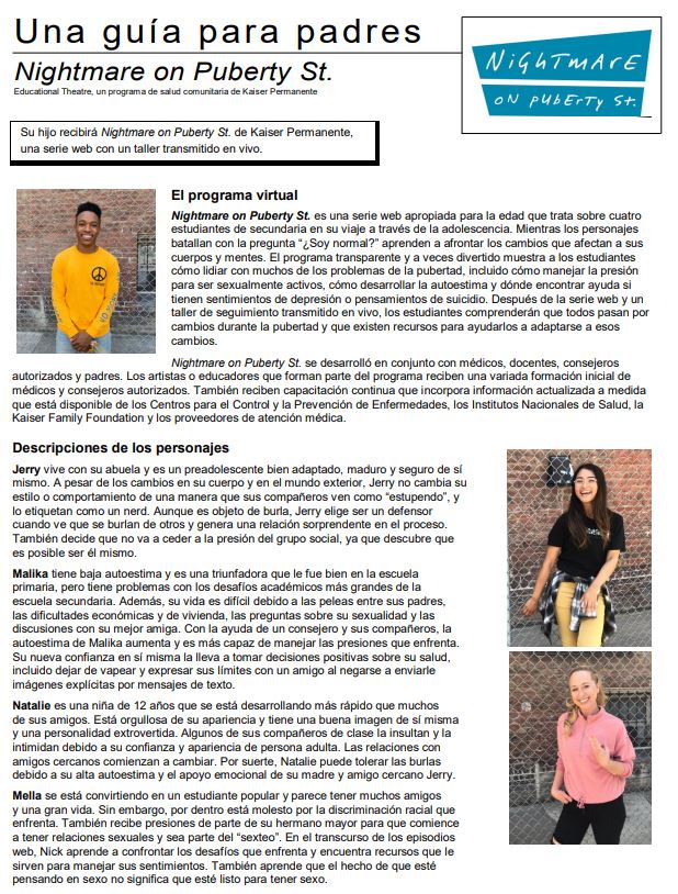 Nightmare of Puberty Street Spanish Flyer Page 1