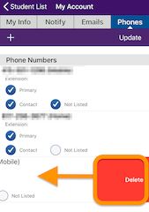 Delete phone number in parentvue