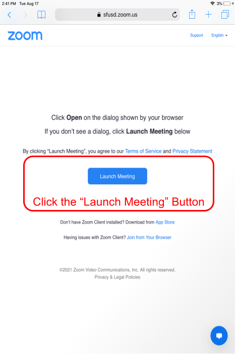 launch zoom meeting in safari