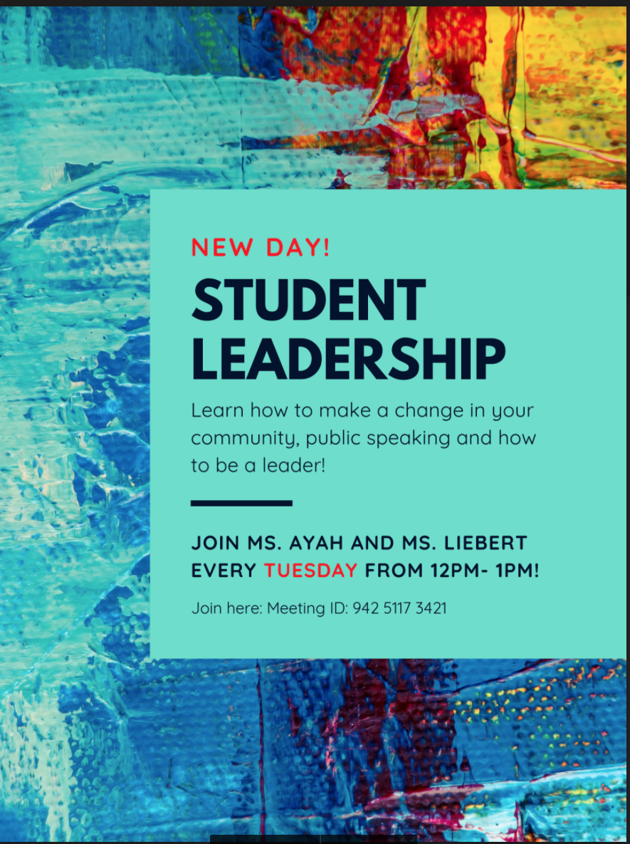 Student Leadership poster with vibrant colors