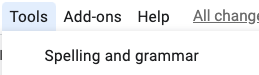 Tools menu, showing the "spellcheck" tool