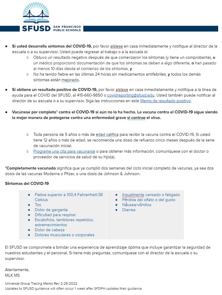 Universal GROUP CONTACT TRACING Memo March 25 2022 Spanish Page 2