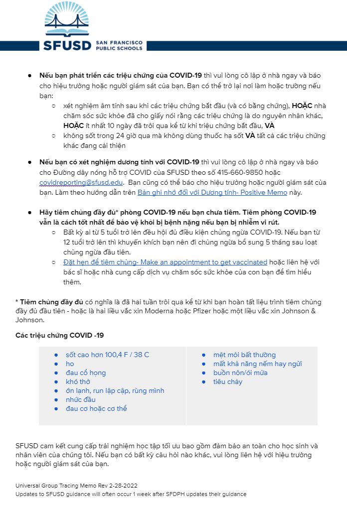 Universal GROUP CONTACT TRACING Memo March 25 2022 Vietnamese Page 2