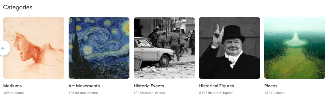 Screenshot of some categories