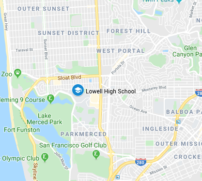 Map of SFUSD schools with Hebrew 9-12 World Language Programs