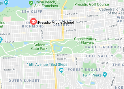 Map of SFUSD schools with Japanese 6-8 Middle School World Language Programs