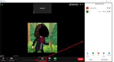 Click on the participants button below. The participants window will appear on the right side of the screen