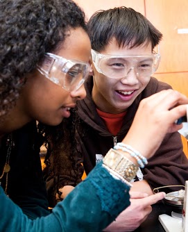 Two students in chemistry lab