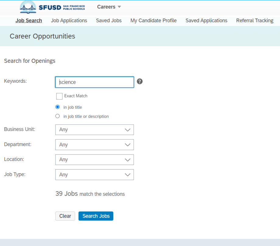 Screenshot from Careers on Empower SF