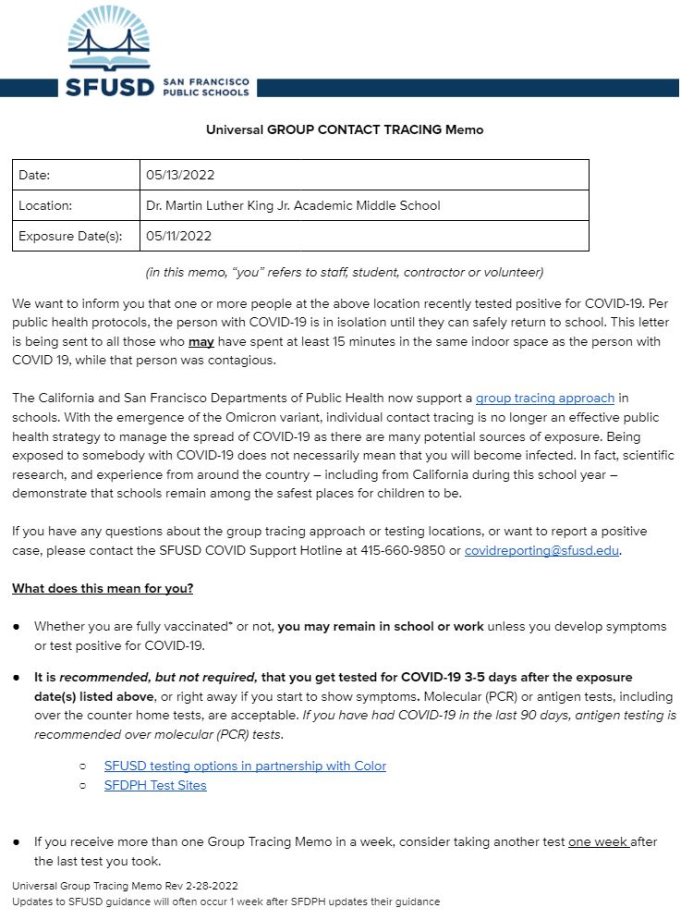 Universal GROUP CONTACT TRACING Memo May 13 2022 English Page 1