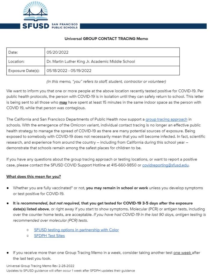 Universal GROUP CONTACT TRACING Memo May 20 2022 English Page 1
