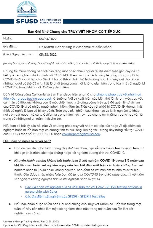 Universal GROUP CONTACT TRACING Memo May 24 2022 Vietnamese Page 1