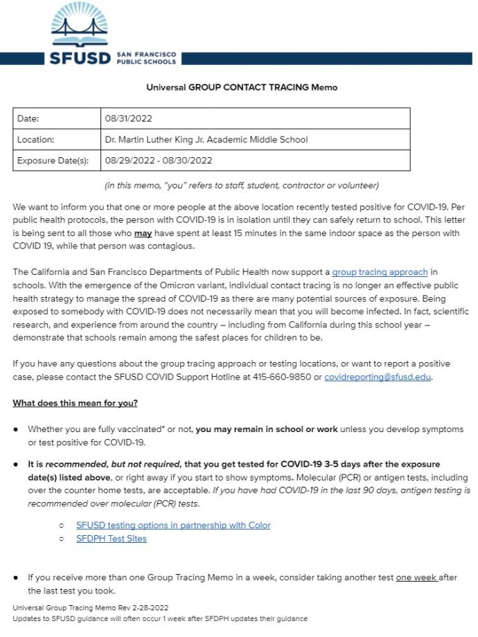 General Notification Memo for Families August 31 2022 English