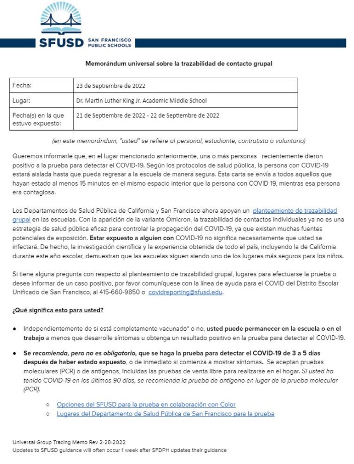 General Notification Memo for Families September 23 2022 Spanish