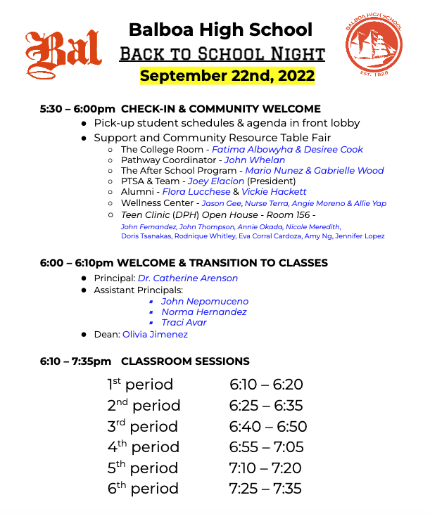 Balboa BTSN Agenda 2022