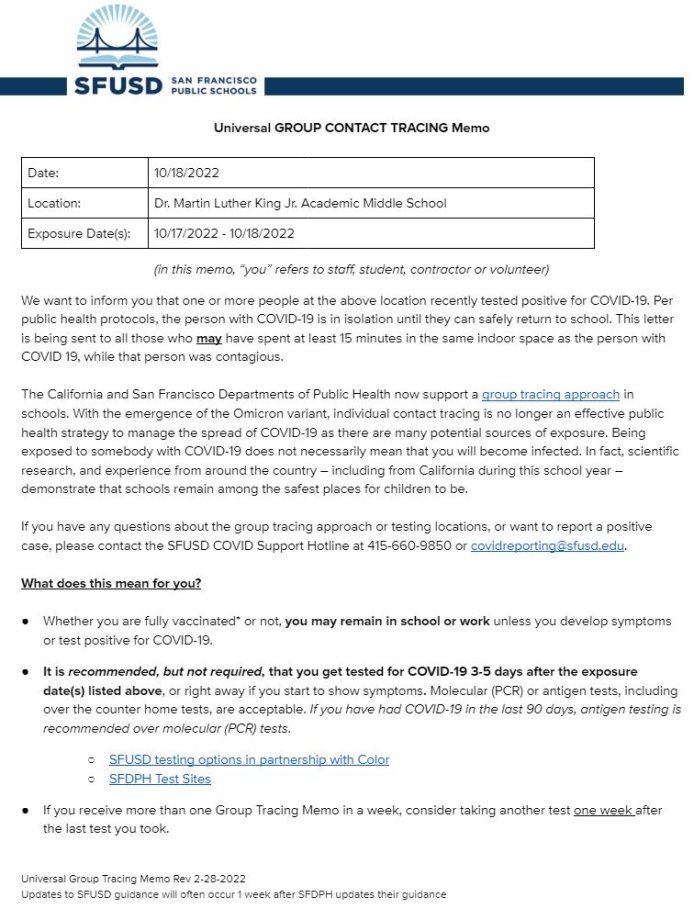 General Notification Memo for Families October 18 2022 English