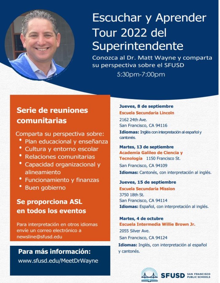 Superintendent Listening Tour Spanish