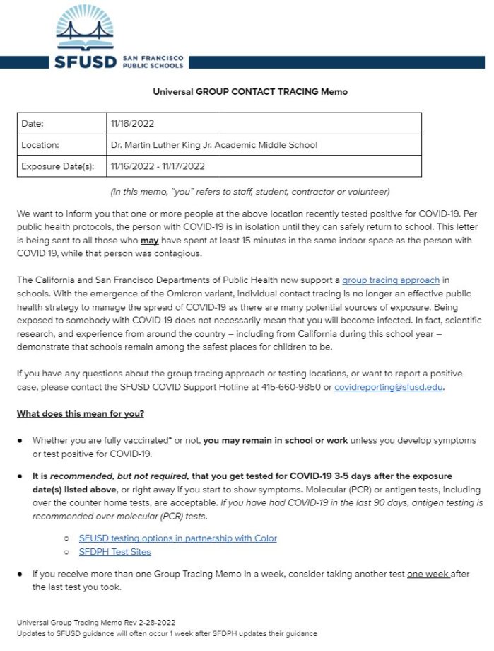 General Notification Memo for Families November 18 2022 English