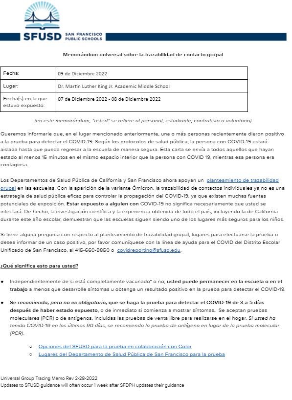 Universal GROUP CONTACT TRACING Memo December 09 2022 Spanish