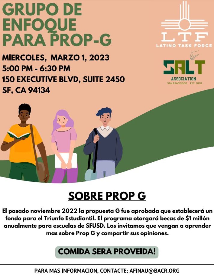 Prop G Focus Group Spanish Flyer
