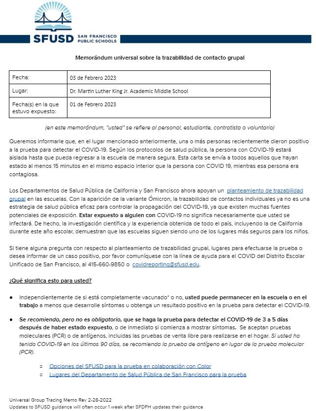 Universal GROUP CONTACT TRACING Memo February 03 2023 Spanish