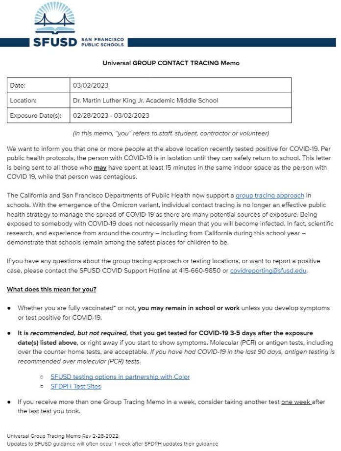 Universal GROUP CONTACT TRACING Memo  March 02 2023 English Page 1