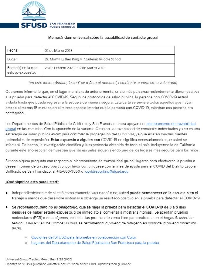 Universal GROUP CONTACT TRACING Memo March 02 2023 Spanish Page 1