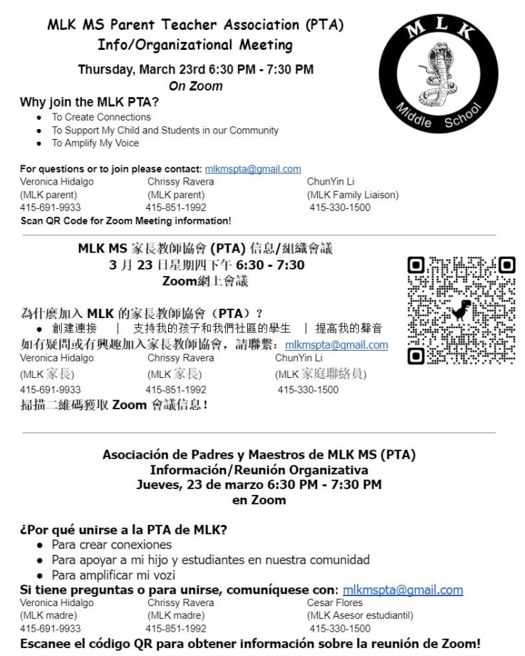 MLK PTA Meeting Flyer