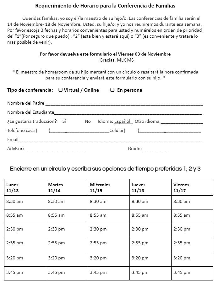 SLC Scheduling Fall 2023 Spanish
