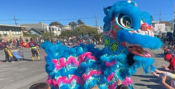 Lion Dancing performance at Jefferson Elementary