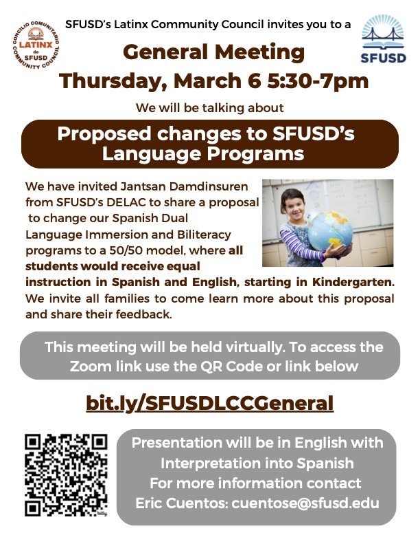 Flyer for Latinx Community Council meeting on March 6, 2025