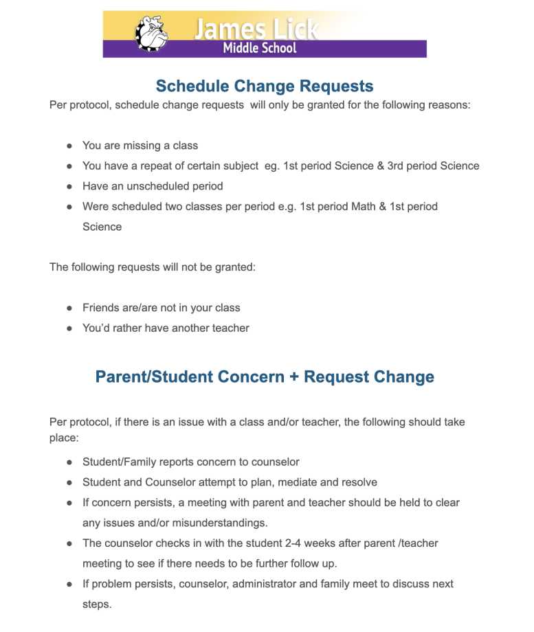parent info about changing schedules