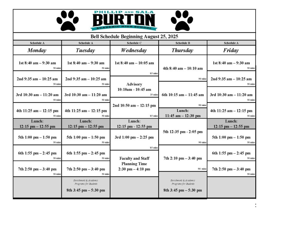 Regular Bell Schedules for SY 2025-26