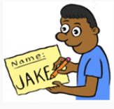 Jake writing down his name