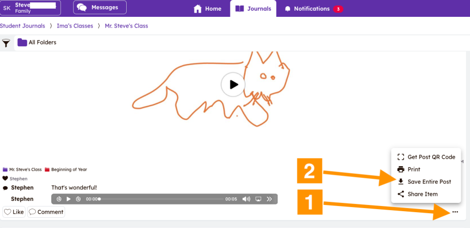 Example showing directions to download Seesaw posts. 