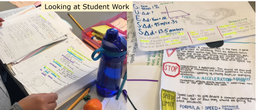 Photos of student work being analyzed