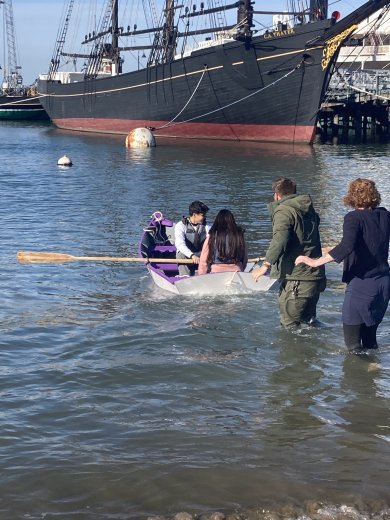 Downtown High School students row a boat in the Bay as part of their end-of-semester project for the Get Out and Learn program.