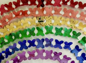 Rainbow of paper butterflies