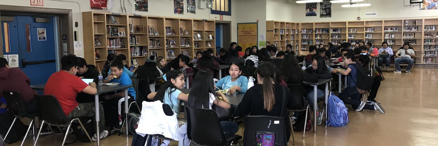 Library interior with students