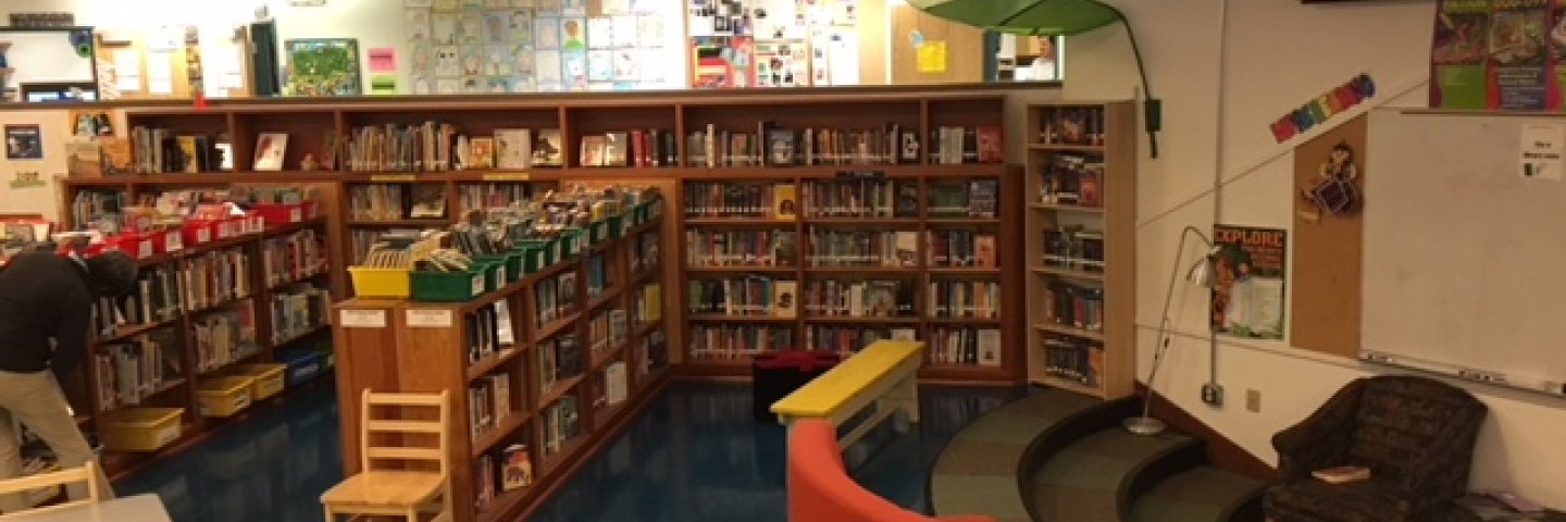 Shelves of books and couch in McKinley Library