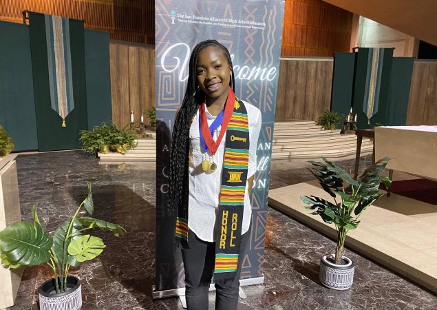 Kosi Anibuko, 8th grader at Alice Fong Yu Alternative School at the African American Honor Roll and Community Awards Celebration