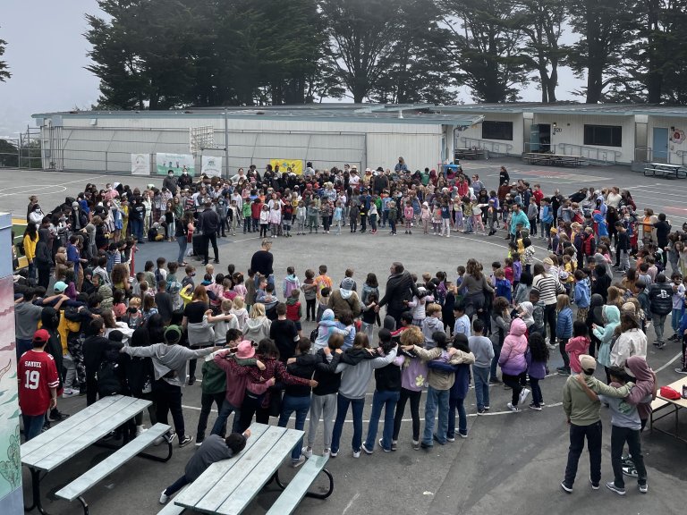 Rooftop all-school morning circle