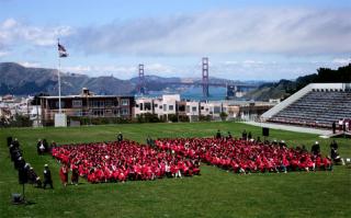 Graduation ceremony on the field of George Washington High School