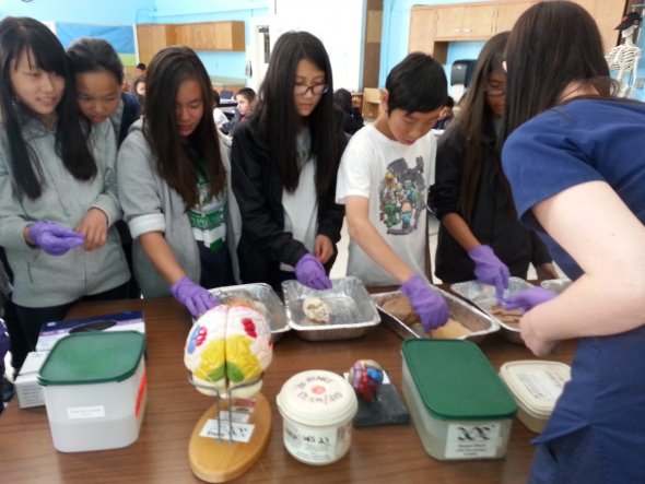 image of teacher showing students a science experiment 