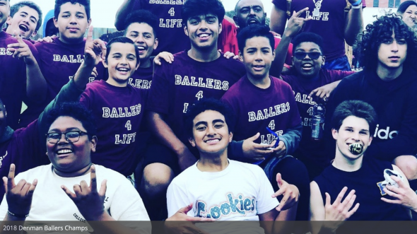 Flag football players posing for team photo